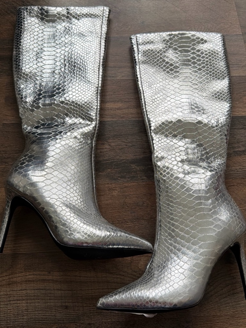 INC International Concepts Silver Snakeskin Over-the-Knee Stiletto Boots